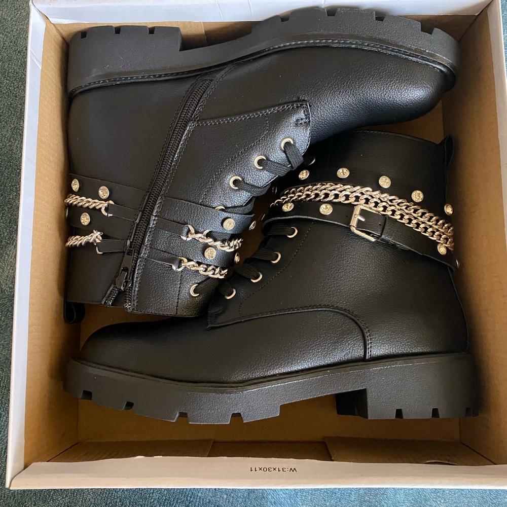 Xoxo Embellished Chain Combat Boots
